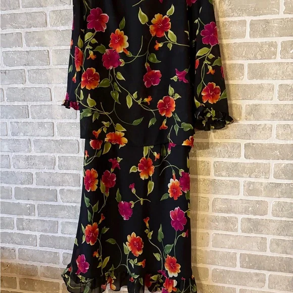 Worthington Floral Long Sleeve Dress Two Piece Set - Picture 2 of 12